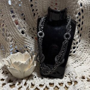 Layered Hammered Ring Chain Necklace in Gunmetal